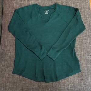American Eagle Thermal Waffle Knit Top — Forest Green (